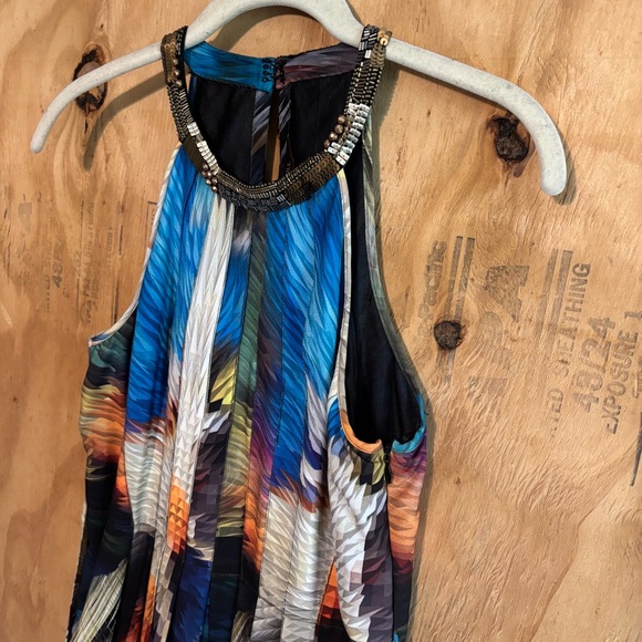 Ranna Gill Beaded Neck Rainbow Abstract Print Maxi Dress Sz M - Picture 7 of 11